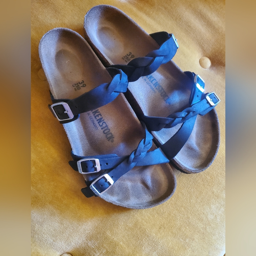 Birkenstock Franca Braided Straps Oiled Black Leather Sandals